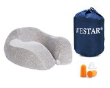 WESTAR Luxury Air Travel Pillow with Removable Cover and Bag  Contoured U-Shaped Premium Comfy Memory Foam and Higher Back Support for Your Neck and Head Grey