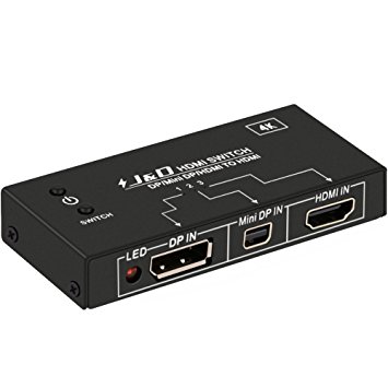 HDMI / DisplayPort / Mini DisplayPort to HDMI 4K Switch, J&D HDMI/DP/Mini DP to HDMI Switcher - 6 Feet 4K HDMI Cable Included