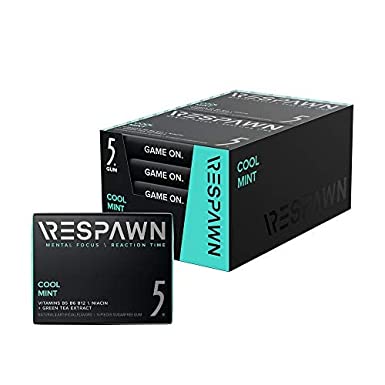 RESPAWN By 5 Mental Focus Gum - Cool Mint - Sugar-Free Chewing Gum - For Gamers. By Gamers. - 10 Packs - 150 Sticks