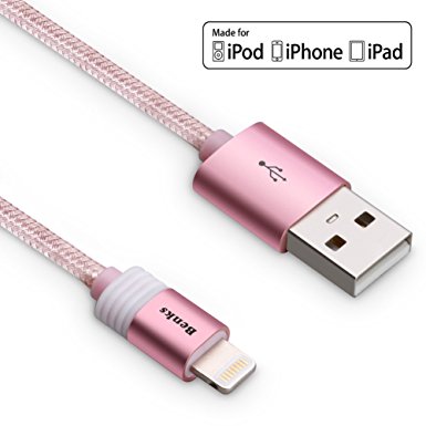 [Apple MFi Certified] Benks 3.3ft/1m Nylon Braided USB Cable with Lightning Connector Fast Charging Cord for Iphone SE 6s Plus / 6 Plus, Ipad Pro Air 2 and More (Pink)