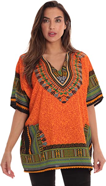 Riviera Sun Dashiki Shirt for Women with Pockets African Tribal Print Boho Top