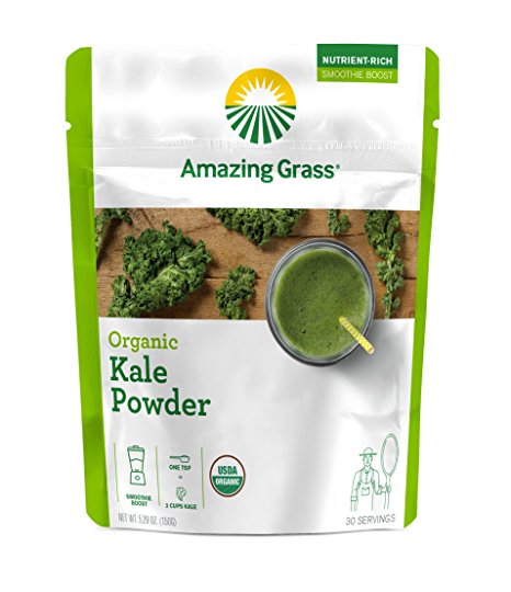 Amazing Grass, Organic Kale Powder, Plant Based Vegan Smoothie Booster, 30 Servings, 5.29oz, with Alkalizing Greens, Vitamin K, Vitamin A, and amino acids