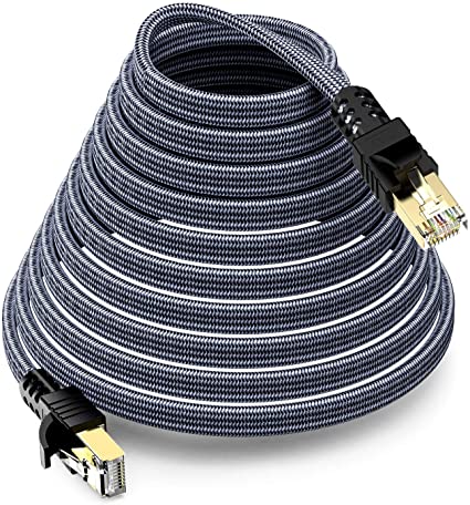 Ethernet Cable 15M / 50 FT, Snowkids Cat 7 Flat Long Ethernet Cable High Speed Patch Network Cable Braided Cord for LAN Compatible with PC, Game Console, Modem, Router, Smart TV, Patch Panel