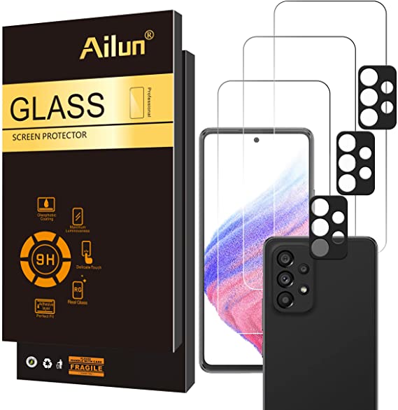 Ailun Screen Protector Compatible with Galaxy A53 5G 6.5" [3 Pack]  [3 Pack] Camera Lens Protector, Tempered Glass,Ultra Clear,Anti-Scratch,Case Friendly