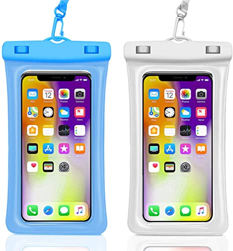 Waterproof Phone Case,Waterproof Phone Pouch for iPhone 11 Pro Max XS Max XR X 8 7 6S Plus Samsung Galaxy s10/s9 Google Pixel 2 HTC Up to 7.0"，IPX8 Cellphone Dry Bag -2 Pack (Blue & White)