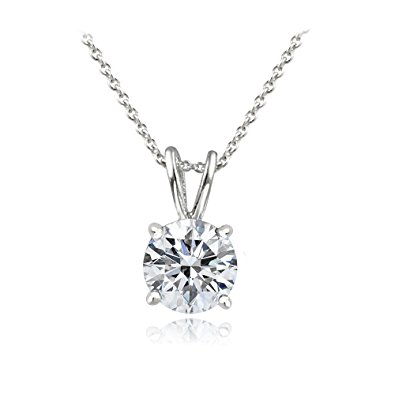 Bria Lou Platinum or Yellow Gold Flashed 925 Sterling Silver 100 Facets Cubic Zirconia Solitaire Pendant Necklace 18"