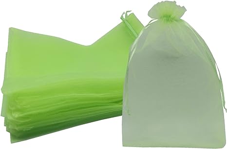100pcs Sheer Organza Favor Bags 8 X 12 Large Organza Drawstring Bags (green)