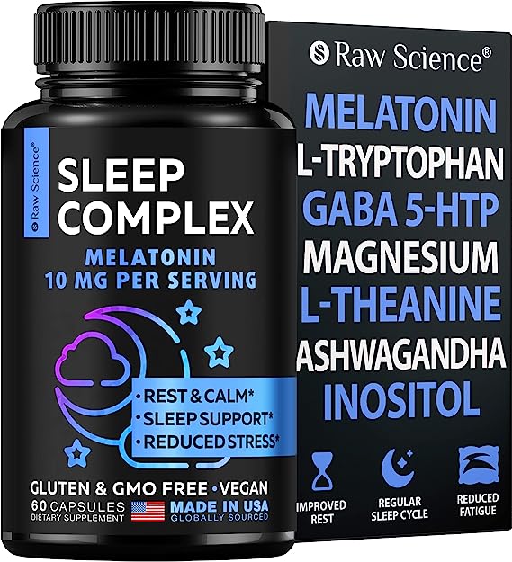 Sleep Support Extra Strength Melatonin 10mg Tablets - Supplement with Ashwagandha, L Tryptophan, L Theanine, GABA Calm, Passion Flower, Chamomile, Lemon Balm & Magnesium to Fall Asleep - 60 Capsules