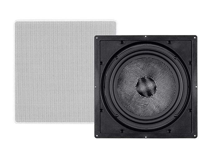 Monoprice Carbon Fiber in-Wall Speaker - 10 Inch (Each) 300 Watt Subwoofer, Easy Install for Home Theater - Alpha Series