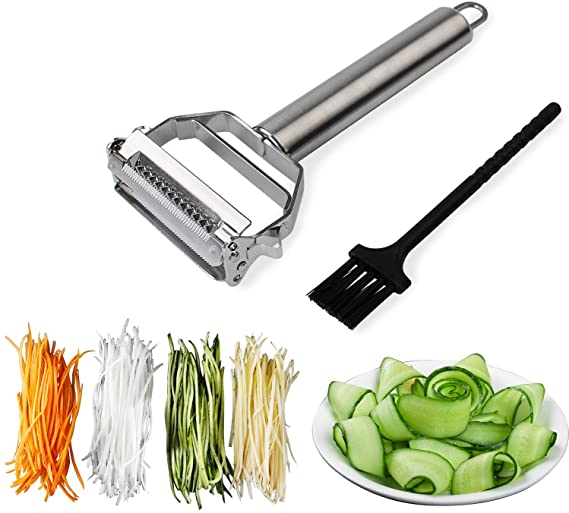 Sunkuka Julienne Peeler Stainless Steel Cutter Slicer with Cleaning Brush Pro for Carrot Potato Melon Gadget Vegetable Fruit