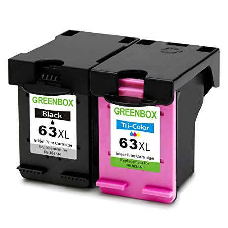GREENBOX Remanufactured Ink Cartridges Replacement for HP 63 XL 63XL (1 Black, 1 Tri-Color) High Yield for HP Envy 4520 4516 Officejet 4650 3830 3831 4655 Deskjet 2130 1112 3630 3633 3634 3636 Printer