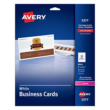 Avery Laser 2 x 3 1/2 Inch White Business Cards 250 Count (5371)