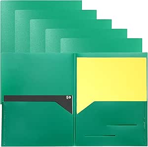 Youngever 6 Pack Heavy Duty Plastic Two Pocket Folders, Heavy Duty Plastic 2 Pocket Folder (Green)