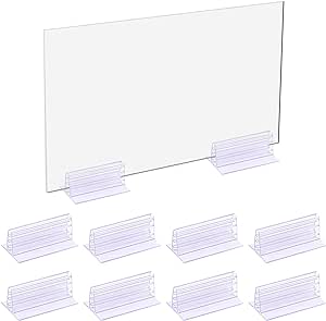 Sneeze Guard Holder, 10 PCS Self-Adhesive Sign Holder Poster Board Stand Plastic Name Tag Holder Acrylic Panels Holder Place Card Tabletop Base Clips for Fastening 1/8" To 1/4" Thick Tags Cards Photos