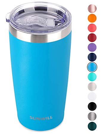 SUNWILL 20oz Tumbler with Lid, Stainless Steel Vacuum Insulated Double Wall Travel Tumbler, Durable Insulated Coffee Mug, Powder Coated Royal Blue, Thermal Cup with Splash Proof Sliding Lid