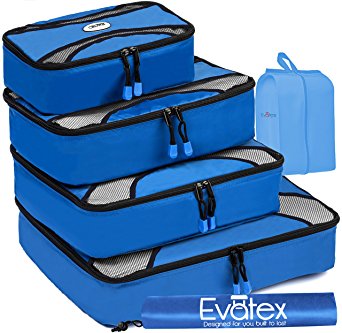 Evatex Packing Cubes | Travel Packing Cubes, 6 psc Set with Shoe Bag and Laundry Bag