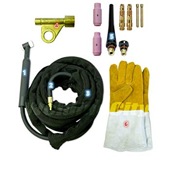 WeldingCity TIG Welding Torch WP-17-25R Complete Ready-to-Go Package Air-Cool 25-foot Cable 150Amp w/ Gloves