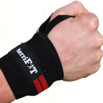 Wrist Wraps by terriFIT - 18  - Wrist Support - Medium Duty with Thumb Loop - CrossFit Weight Lifting Protection - Pair of Two Wraps - For Men and Women