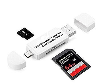 Micro USB OTG to USB 2.0 Adapter; SD/Micro SD Card Reader with standard USB Male & Micro USB Male Connector for Smartphones/Tablets with OTG Function (white)