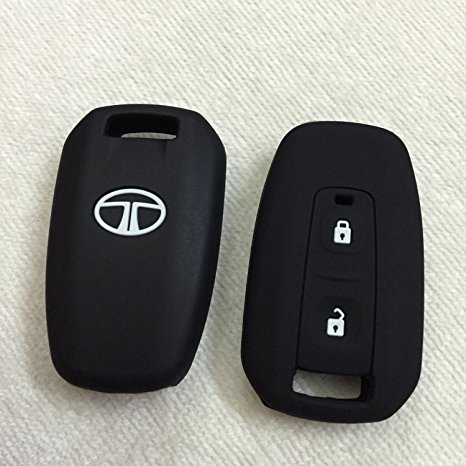 AutoSun Silicone Key Cover For Tata Indica Vista / Manza 2 Button Remote Key (Black)