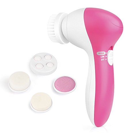 Beauty Care Massager,XUZOU 5 In 1 Portable Multi-Function Skin Care Electric Facial Massager for Cleansing,Exfoliating and Massaging(Pink)