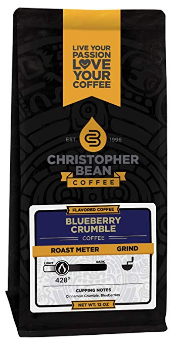 Christopher Bean Coffee Decaffeinated Whole Bean Flavored Coffee, Blueberry Crumble, 12 Ounce
