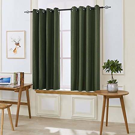 DyFun 1 Panel Linen Thermal Insulated Window Treatment Grommet Top Blackout Window Curtains /Drapes(52”×63”, Dark Green)