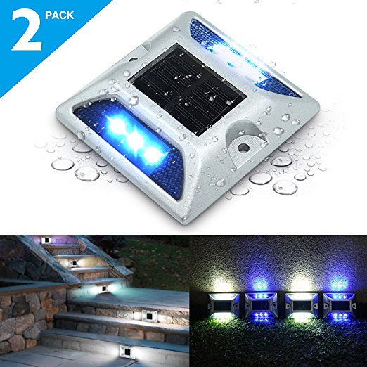 Path Light,SOLMORE 2 Pack LED Solar Deck Lights,Dock Road Lights,Marker lighting,Driveway Light Waterproof Security Warning Lights Pool lights for Outdoor Fence Patio Stud Stairs Pathway Garden Lamp