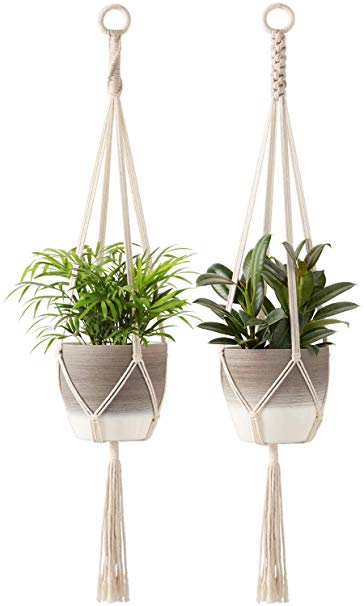 Mkono Macrame Plant Hangers Indoor Hanging Planter Basket Cotton Rope Flower Pot Holder Boho Home Decor Set of 2, 39 Inches