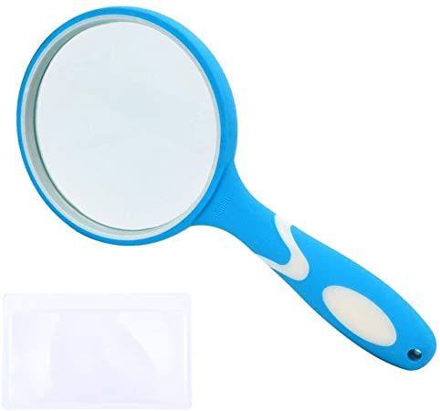 Magnifying Glass 3X Handheld Magnifier-3.5inch Large Magnifying Lens with Non-Slip Soft Handle for Reading,Inspection. (Blue Magnifying Glass)