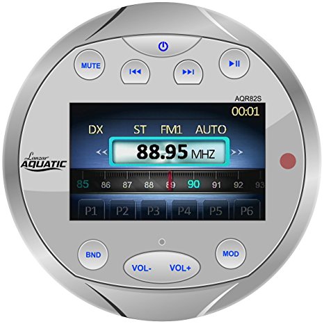 Lanzar AQR82S Aquatic Waterproof Bluetooth Marine Digital Receiver Stereo Radio, USB/MP3/AM/FM/AUX Input, Round/Circle