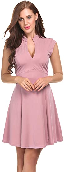 ACEVOG Women's Vintage V-Neck 3/4 Sleeve Mermaid Dress Knee Length Slim Fit Office Party Dress