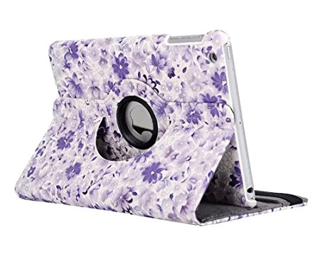 ThreeCat iPad Mini 2/Mini 3 Smart Case Beautiful Floral Pattern Cover with 360 Degree Rotating Stand and Auto Sleep/Wake Function for Girls Women-Purple
