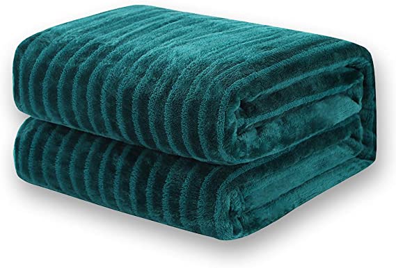 GONAAP Super Soft Cozy Warm Striped Flannel Lightweight Throw Blanket All Season Use for Coach Bed Sofa Dark Green 50" 60"