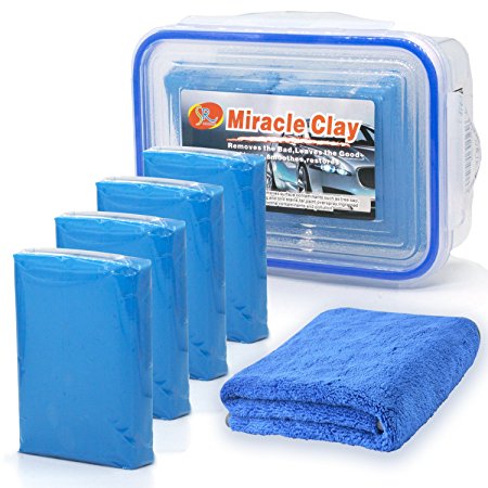 Senrokes Clay Bar Car Detailing Clay - Clay Bars Magic Clay Bar 4 Pack x 100g Auto Wash Bar with Washing and Adsorption Capacity for Car, Glass, Vehicles and Much More Cleaning, Towel Included
