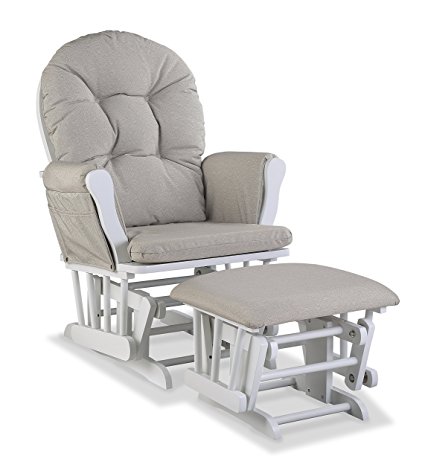 Stork Craft Custom Hoop Glider and Ottoman, White/Taupe Swirl