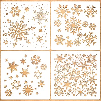 Konsait Large Christmas Snowflake Stencil Template,Reusable Plastic Painting DIY Crafts Templates,Xmas Snowflake Decor for Wood Window Glass Greeting Card,Cookies, Cake,Biscuit,Dessert,Coffee Decor