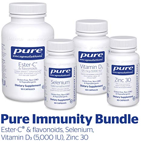Pure Encapsulations - Pure Immunity Bundle - Zinc 30, Ester-C & Flavonoids, Selenium, and Vitamin D3 5,000 IU - 4 Bottles