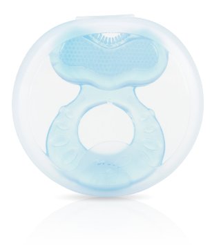 Nuby Silicone Teethe-eez Teether with Bristles, Includes Hygienic Case, Aqua