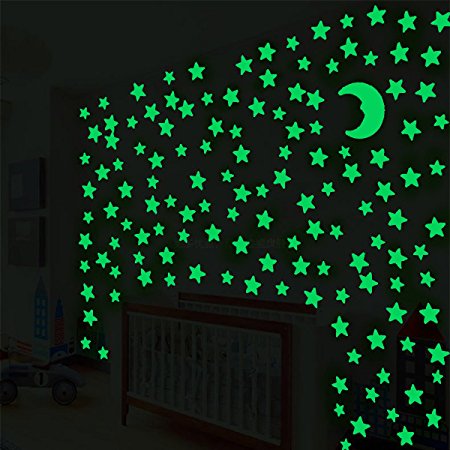 Glow In The Dark Stars Wall Stickers: 200 Count 3D Star Wall Decor with Bonus Moon,Perfect for Kids Bedding Room Ceiling by Grace