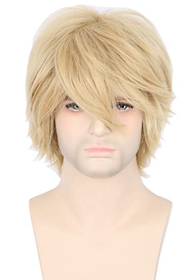 Topcosplay Women or Men Wig Blonde Short Layered Fluffy Cosplay Halloween Wigs