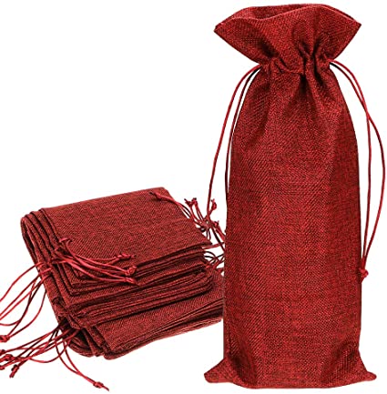 Hipiwe Red Wine Bags, Burlap Wine Bags With Drawstring Jute Red Wine Gift Bags Champagne Bottle Bag Covers for Wedding Party Favors Wine Tasting Party (Pack of 12)