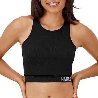 Hanes Womens Originals Rib Crop Bralette, Ribbed Pullover Bra For Women, No Hardware Bra