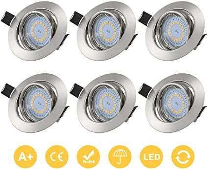 Kohree 6-Pack GU10 Recessed Ceiling Lights, 5W LED Spot Lights for Ceiling 3000K Warm White Downlights for Bathroom Living Room Kitchen, 6 Pack GU10 Bulbs Included