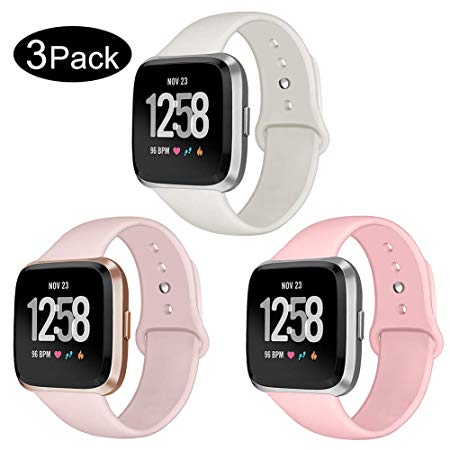 Kmasic Sport Band Compatible Versa/Versa Lite Edition 3 Pack, Soft Silicone Strap Replacement Wristband Compatible Versa Smart Fitness Watch, Large Small