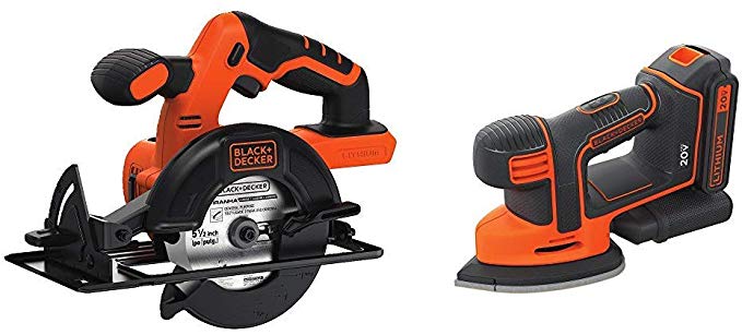 BLACK DECKER BDCCS20B 20-volt Max Circular Saw Bare Tool, 5-1/2-Inch with BLACK DECKER BDCMS20C 20V MAX Lithium Ion MOUSE Sander