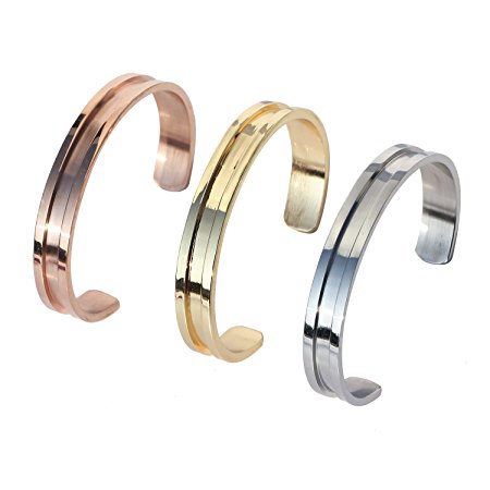 Nymph Code 3 Pcs Bridal Wedding Stainless Steel Hair Ties Bracelets Grooved Cuff Bangles For Women Girls