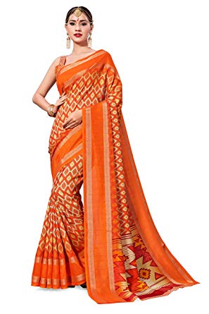 ELINA FASHION Saree for Women Cotton Art Silk Sarees for Indian Wedding Gift, Sari and Unstitched Blouse Piece