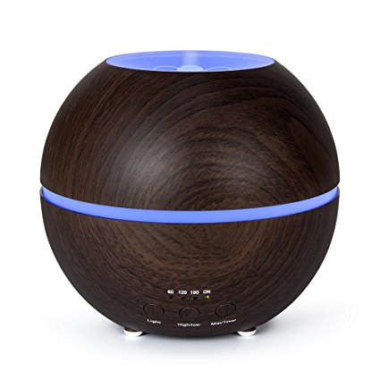 MIU COLOR Wood Grain Essential Oil Diffuser,300ML Aromatherapy Humidifier with 4 Timer Seeting,7 Changing Colored LED Lights,Auto-off function-Dark Wood