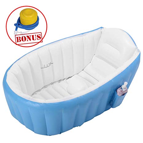 EOSAGA Baby Inflatable Bathtub Portable Mini Air Swimming Pool Toddler Thick Foldable Shower Basin (Blue)